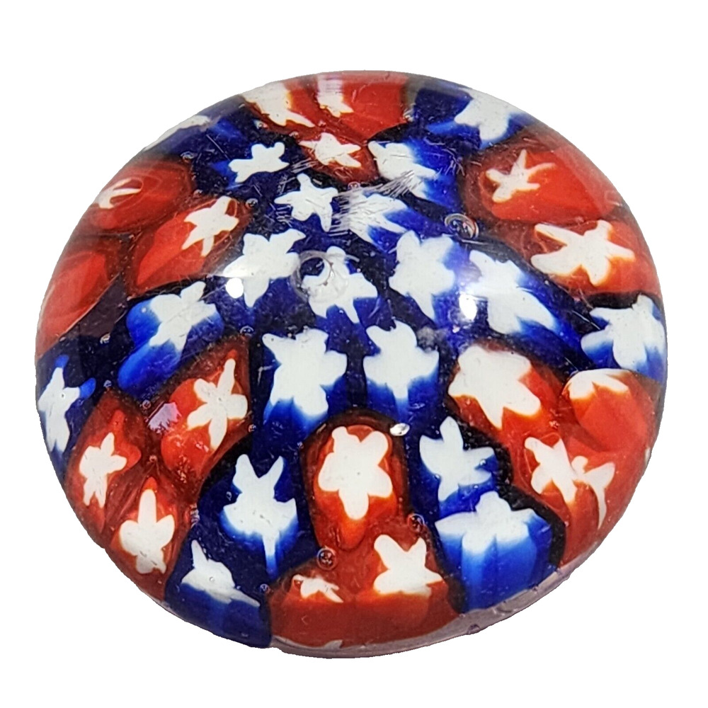 Vintage STARS Paperweight Hand Blown Art Glass Red White Blue 9" Circumference